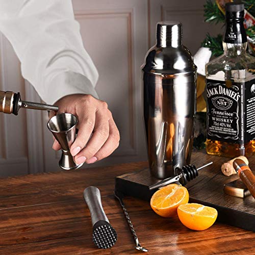 Cocktail Shaker Set for Professional Bartender and Home Bar including 24oz Martini Shaker, Measuring Jigger, Muddler, Mixing Spoon, 2 Liquor Pourers, 4 Drinking Straws & 1 Brush - Thumbnail 2