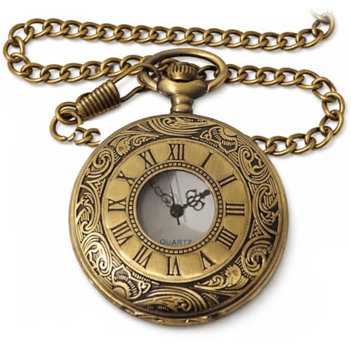 Relógio De Bolso Quartz Clássico Com Corrente Estilo Antigo Retro Bronze
