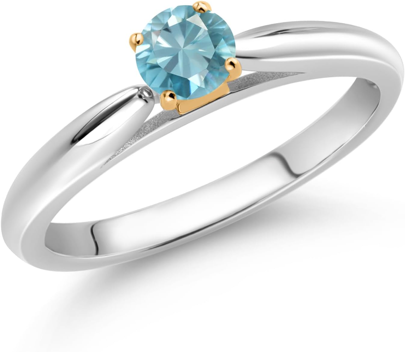 Gem Stone King 10K White and Yellow Gold Blue Zircon Solitaire Engagement Ring For Women (0.50 Cttw, Gemstone December Birthstone, Round 4MM) - Image 2