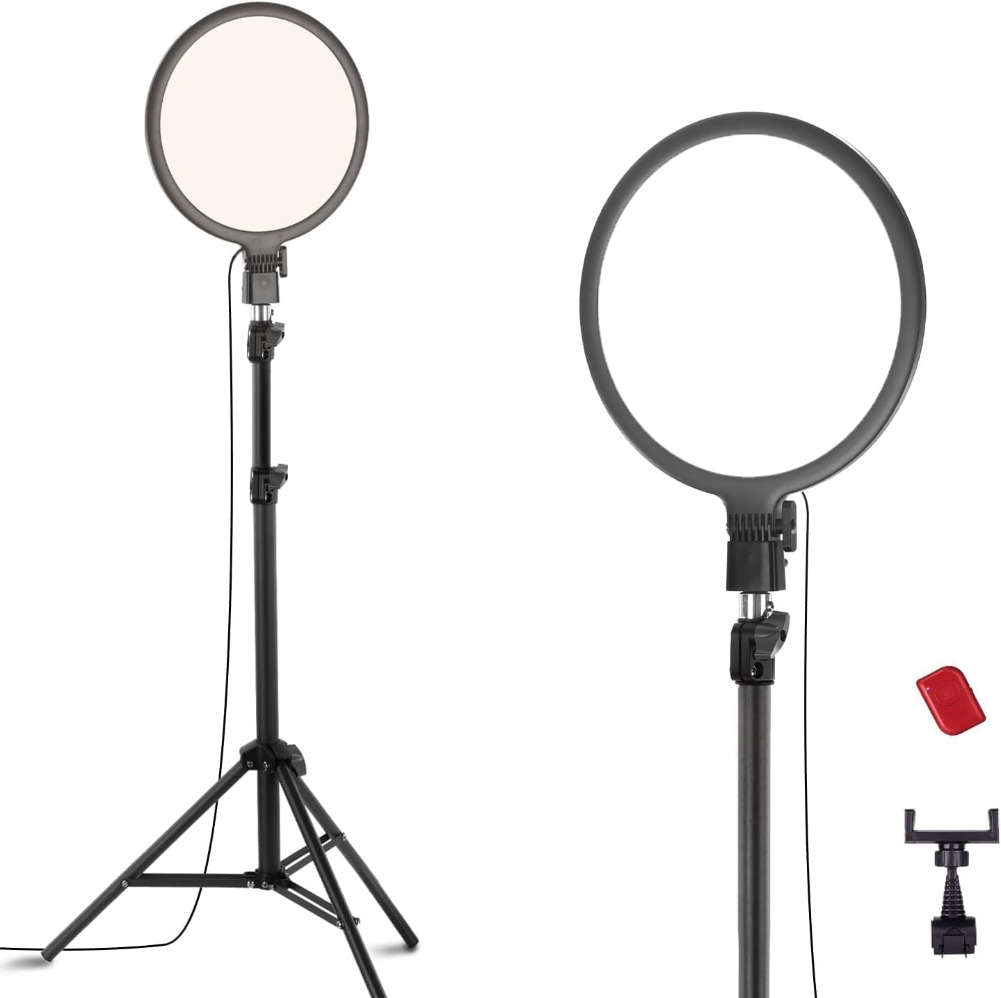 NEEWER BASICS Ring Light 10" con Treppiede 63”/Porta Telefono/Telecomando Compatibile con iPhone, Luce LED Bicolore Edge Lit a Schermo Intero 15W CRI95+ per Riprese Video Selfie Streaming Trucco, R10L