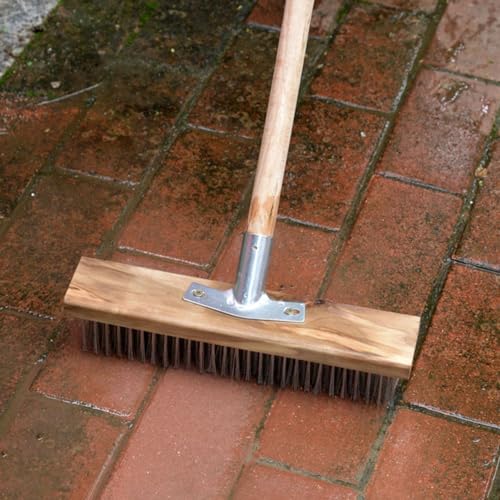 Image of Jeanoko Heavy Duty Floor Scrubber Brush Head, Deck Scrub Brush, Stainless Steel Wire and Pine Hard Scratch Professional Rough Floor Brushh Remove for Ourtyards (Without Pole)