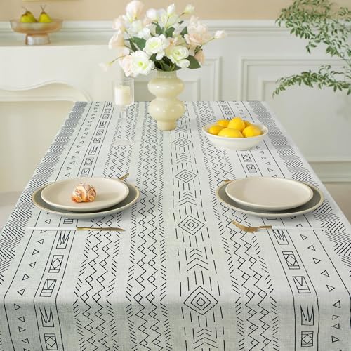 Image of Cortina Tablecloth for Dining Table Waterproof Table Cover, Cotton Linen Fabric Rectangle Tablecloth (Boho-Full, 6 Seater)