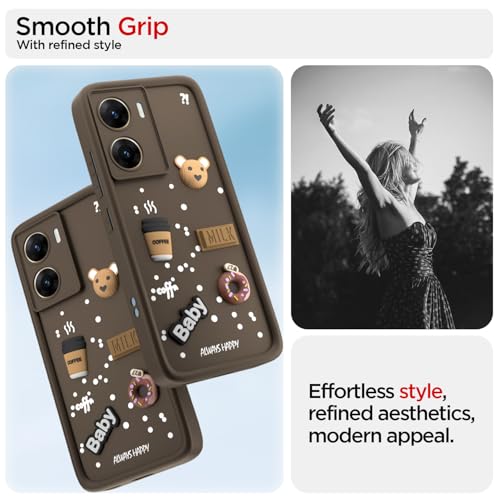 Image of Outlouders Back Cover for Vivo V29e 5G | 3D Cartoon Cute Fun Bear | Silicone Full Body Protection Bumper Case (Brown)