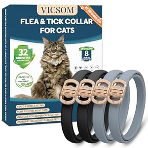Flea and Tick Collar for Cats – 4 Pack, 32 Month Protection Treatment, Waterproof, Natural Prevention, Adjustable for Cats & Kittens (Black Grey)