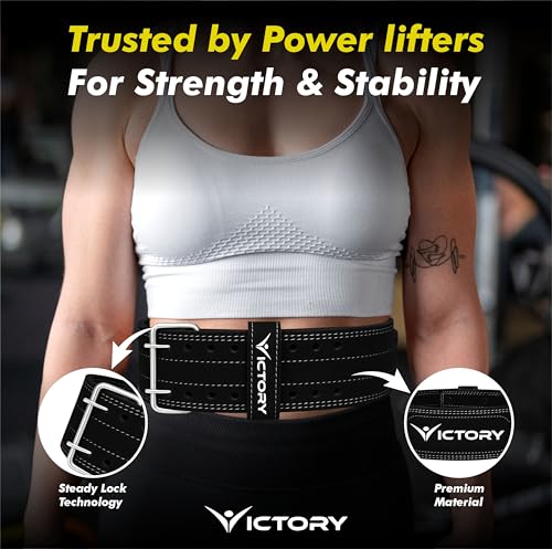 Image of VICTORY Genuine Leather Weight Lifting Gym Belt Back Support Power Lifting Belt for Men and Women | Unisex | Adjustable Buckle | (Medium (Power))