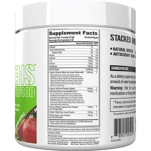 Evlution Nutrition Stacked Greens - Raw Superfood - Made with Natural Greens Blend + Essential Daily Micronutrients - Immunity + Hydration Support - Vegan & GMO-Free - 30 Servings - Orchard Apple - Image 3