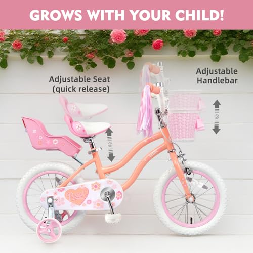 Image of Glerc Petal Girls Bike 12-18 Inch for Ages 2-9, Kids Bike with Training Wheels, Basket & Streamers, Princess Style Kids Bicycle, for Girls