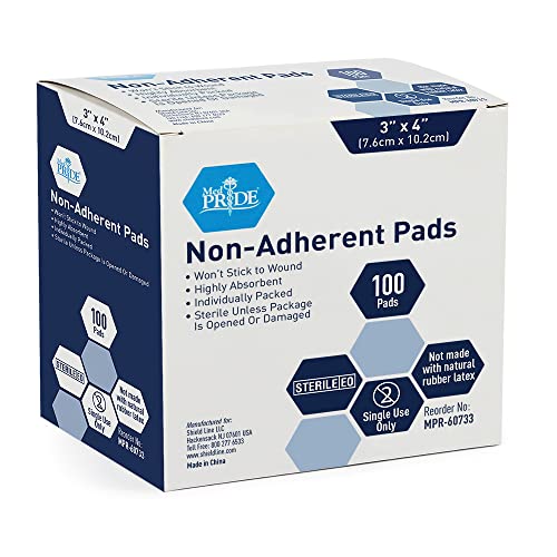 Med Pride 60733 Sterile Non-Adherent Pads| 100-Pack, 3"X 4"| Non-Adhesive Wound Dressing thumb #1