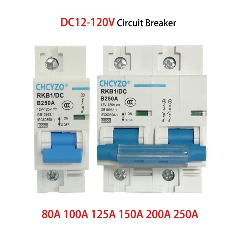 Interruttore Magnetotermico Interruttore Automatico CC 1P 2P 12V 24V 36V 48V 60V 72V 96V 120V Celle Solari Batteria Camper 80A 100A 125A 150A 200A 250A Interruttore Differenziale(2P,200A)
