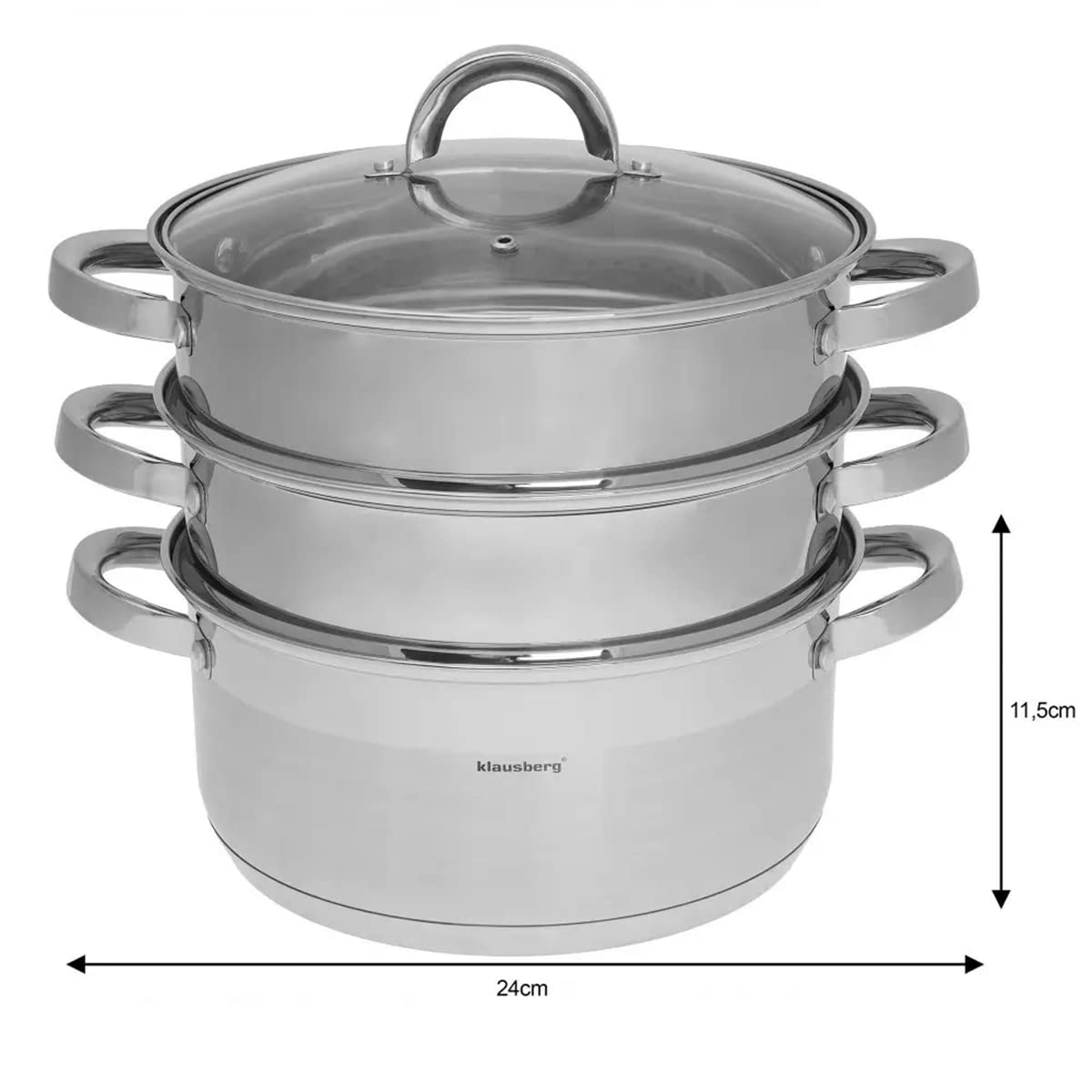Mantowarka KB-7145 - Juego de cocina al vapor (24 cm, apta para inducción, tapa de cristal, 4 elementos)