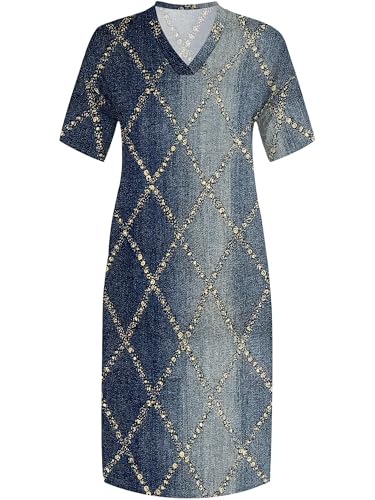 Image of SUZONANA Plus Size Denim Print Maxi Dresses for Women Casual V Neck Short Sleeve with Pockets Soft Jean Look Dress XL-6XL
