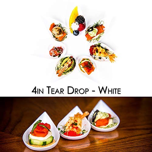 DLux 100 4in Tear Drop Mini Appetizer Plates, White Plastic Spoons