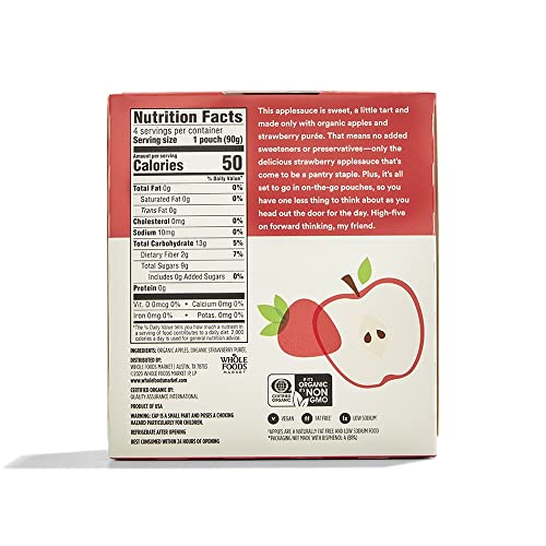 Image of 365 by Whole Foods Market, Organic Strawberry Applesauce Pouches, Unsweetened, 3.2 Ounce (Pack of 8)