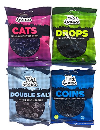Gustafs Premium Dutch Licorice Drops, Cats, Coin and Double Salt Bundle in 5.2-Ounce Bags each (4 packs total) (1 Pack)
