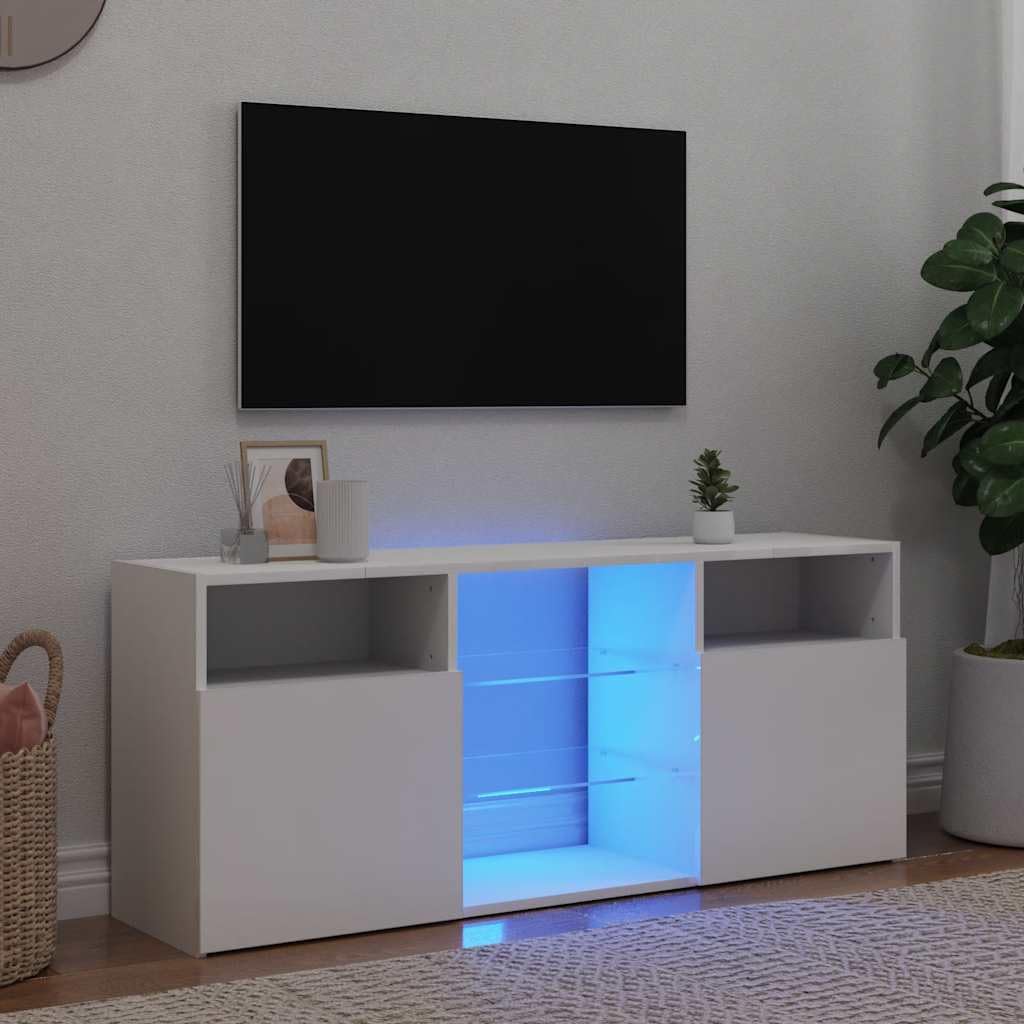 vidaXL TV-Schrank mit LED-Beleuchtung, Weiß, 120x30x50 cm, Holzwerkstoff & Sicherheitsglas, TV-Board für Fernseher bis 50", Lowboard mit Ablagen, Modernes Wohnzimmermöbel