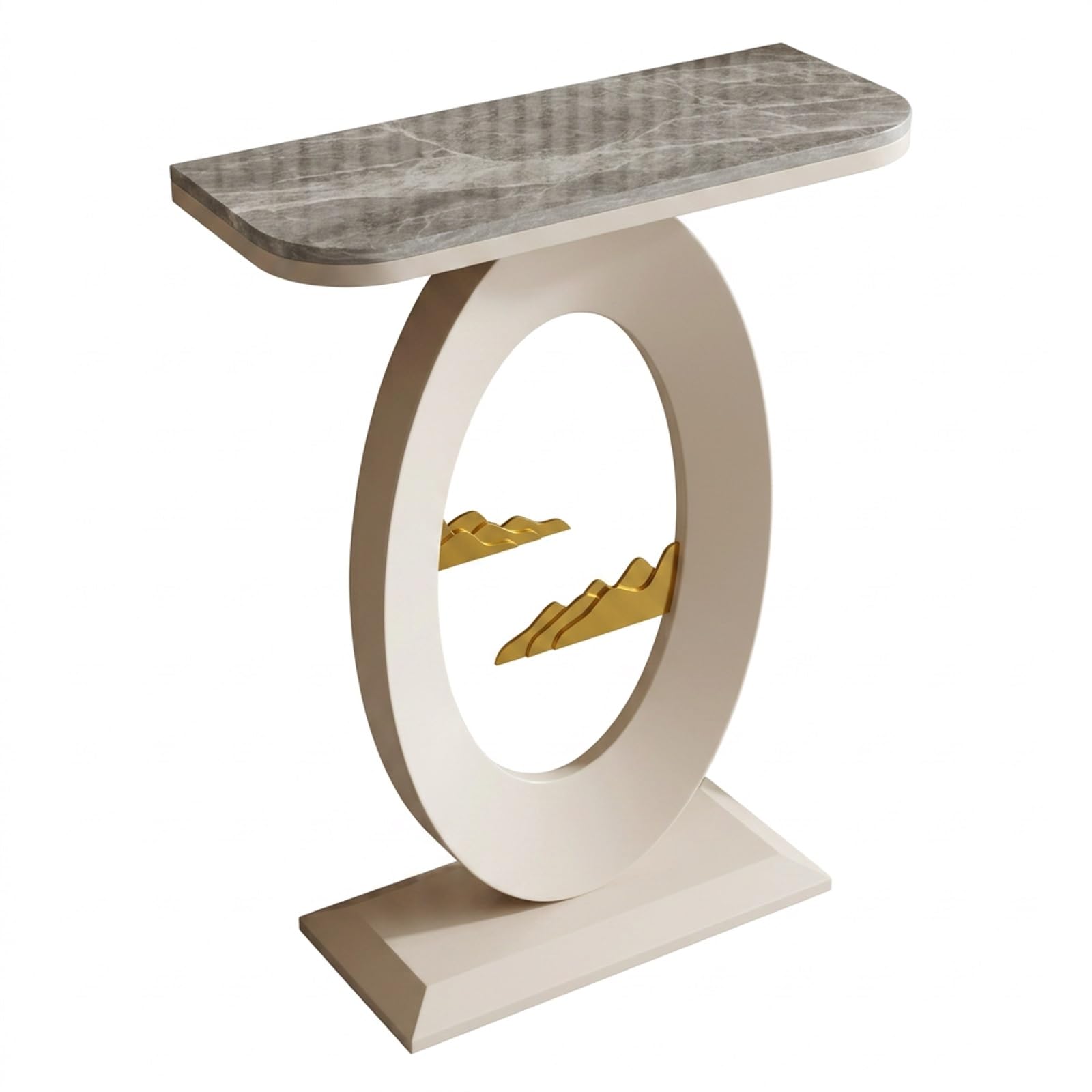 Consolle Moderna con Piano in Pietra Sinterizzata e Base in Metallo(White C,19.69IN)