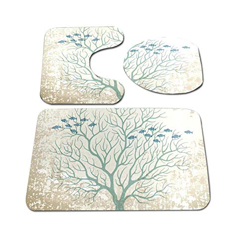 Toilettendeckelbezug Neue 3 Stück/Set U-Formtoilettenmatte Rutschfester Badezimmerdruck Home Saugfähiger Teppich Boden Schlafzimmer Ktchen Teppich-Fische Spielen Reflexion_3 Stück 1 Satz