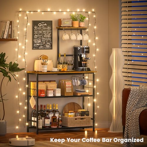 3IngSeagulls Bakers Rack with Storage, Kitchen Microwave Stand with Adjustable shelf and 6 S Hooks, 4-Tier Coffee Station Table, Kitchen Shelves for Spices, Pots, Rustic Brown - view 3