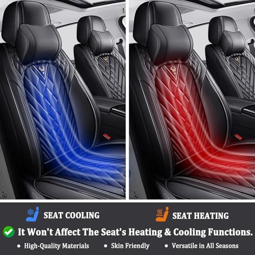 Image of Car Seat Covers Full Set for Kia Telluride 2020-2026, Anti-Slip Full Coverage Car Seat Covers, Waterproof Nappa Leather Car Seat Cover Sets(5 Seats with Headrests /Black)