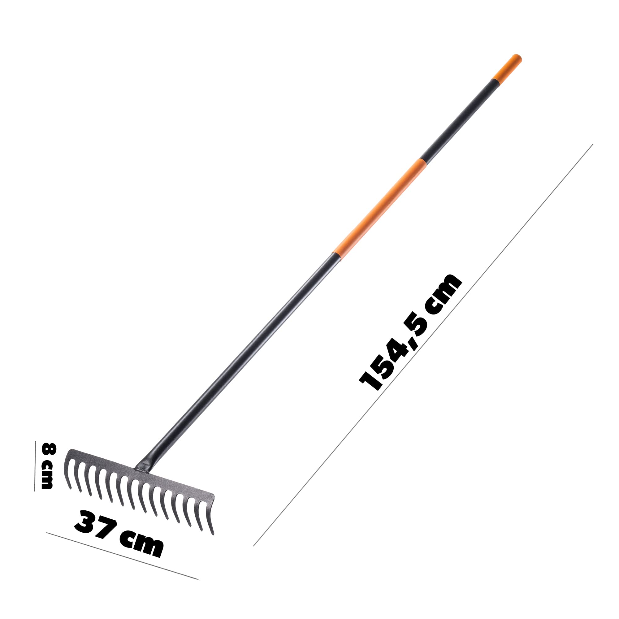 Rastrillo KADAX, rastrillo metálico de jardín, rastrillo Ancho con Mango metálico de 154,5 cm de Largo, Herramienta de jardín para desherbar, abonar, rastrillo de jardín para césped y Hojas