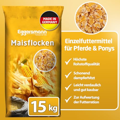 Eggersmann Maisflocken 15 kg – Einzelfuttermittel für Pferde & Ponys – Ideal bei erhöhtem Leistungsanspruch & geschwächten Tieren – Liefert Energie & unterstützt die Gewichtszunahme