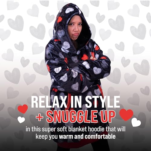 Image of Wearable Blanket Hoodie - inchLove Sux inch 2-in-1 Blanket Hoodie for Adults - Oversized Sweatshirt with Pocket - Funny Breakup Gift & Anti-Valentine's Reversible Hoodie