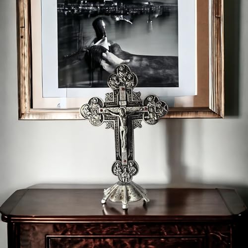 Cruz Crucifixo De Mesa E Parede Em Metal Moderno 20cm Prata