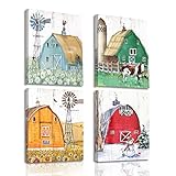 4 Seasons Farmhouse Wall Decor - Rustic Granary Barn Artwork Canvas Painting for Home Living Room...