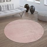 TT Home Wohnzimmer Teppich Hochflor Langflor Kunstfell Weich Modern Unifarben Flauschig, Farbe: Rosa Pink, Größe:120 cm Rund