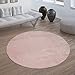 TT Home Wohnzimmer Teppich Hochflor Langflor Kunstfell Weich Modern Unifarben Flauschig, Farbe: Rosa Pink, Größe:120 cm Rund