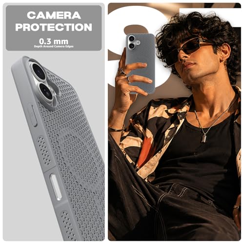 Image of Pikkme Back Cover for iPhone 17 | Honeycomb Cooling Design | Silicone Heat Dissipation | Mag-Safe Compatible | Shockproof Camera Protection Bumper Case (Grey)