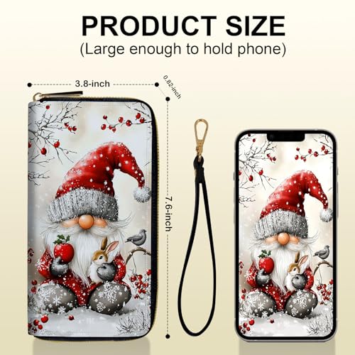 Women's Card Holder Wristlet Wallet, Convenient Travel Long Wallet with Strap and Pink Compact Mirror, Fashion and Sturdy Wristlet Long Purse for Women, Snow Santa Claus3