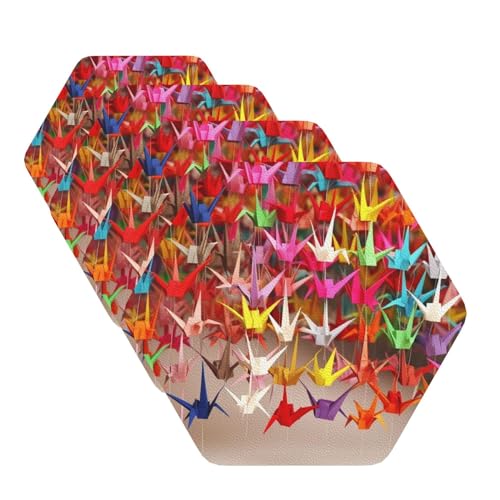 Sottobicchieri per bevande in pelle, set di 6 sottobicchieri di carta origami gru per bevande sottobicchieri resistenti al calore tappetino per tazza da caffè protezione da tavolo tappetino per tazza