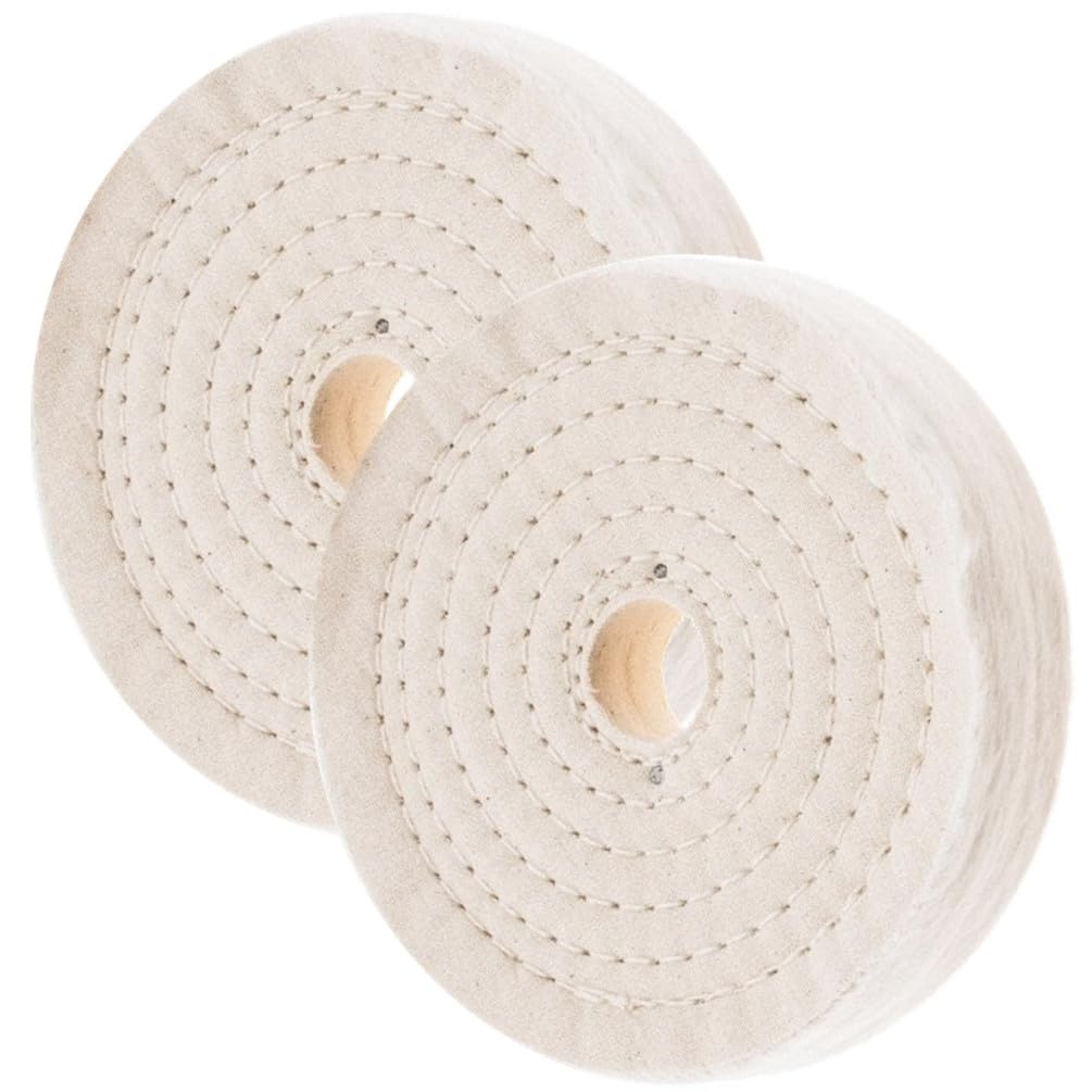 Lot de 2 Disques de Polissage en Coton Cousu - D. 200 x ép. 25 x Al. 16 mm - 80 Plis - Idéal pour Métaux, Bois et Plastiques - Accessoire Robuste pour Polisseuse et Finition Parfaite
