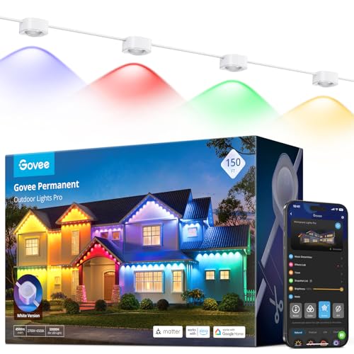 Image of Govee Permanent Outdoor Lights Pro, 150ft with 90 RGBIC LED Lights for Daily and Accent Lighting, 75 Scene Modes for Outdoor Decor, IP67 Waterproof, Works with Alexa, Google Assistant, Matter, White