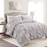 Lush Decor Bella Comforter Set Vintage Chic Style Ruched 3 Piece Bedding with Pillow Shams-King-Light Gray