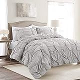 Lush Decor Full Queen-Light Gray Bella Comforter Set Vintage Chic Style Ruched 3 Piece Bedding with Pillow Shams