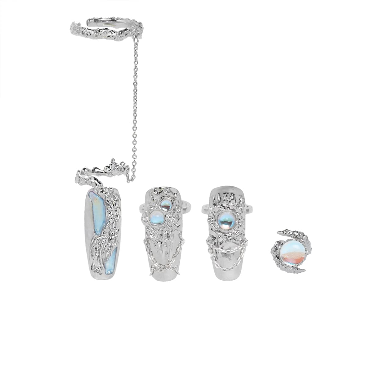5 pezzi di anelli per unghie finte da donna, anelli per unghie apribili a misura regolabile, accessori per unghie a forma di artiglio, set di anelli per unghie finte (5 pezzi blu)