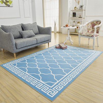 Taidianolp Area Rugs Living Room,Blue,150 x 180 cm, Modern Blue Trellis Print Geometric Vintage Border Design,5ft x 6ft Washable Rugs Farmhouse Indoor Outdoor Rug,