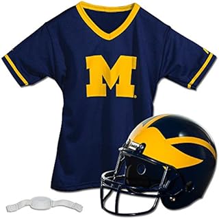 Franklin Sports Michigan Wolverines Kids College Football Uniform Set - NCAA Youth Football Uniform Costume - Helmet, Jersey, Chinstrap Set - Youth M