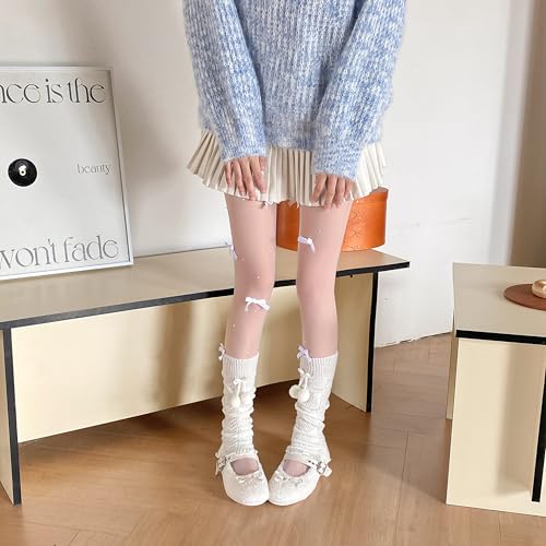 HYTENSUN Knit Leg Warmers with Pom-Poms Cute Winter Boot Socks for Teens Women Soft Ribbed Warmers for Skirts Dresses3