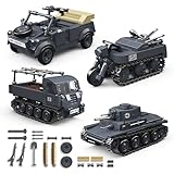 4 IN 1 WW2 Army Tanks Toy Building Block Set(1089 Pcs),Compatible with Lego,Create German 38T-A Light Tank&3 German Style Small Military Vehicles Models Great Military Toy Gift for Boy Age 6+ Year Old
