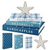 Thyle Summer Decorative Faux Books Set, Storage Boxes with Wood Starfish