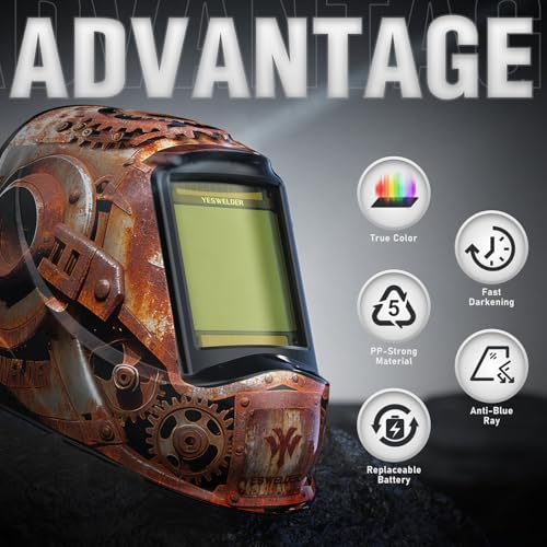Image of YESWELDER Large View Auto Darkening Welding Helmet, Blue Light Blocking, 1 /1 /1 /1 True Color Solar Powered Welder Hood Mask with 4 Arc Sensors, Wide Shade 3 /5-9 /9-13 for TIG MIG ARC CUT and GRIND 1