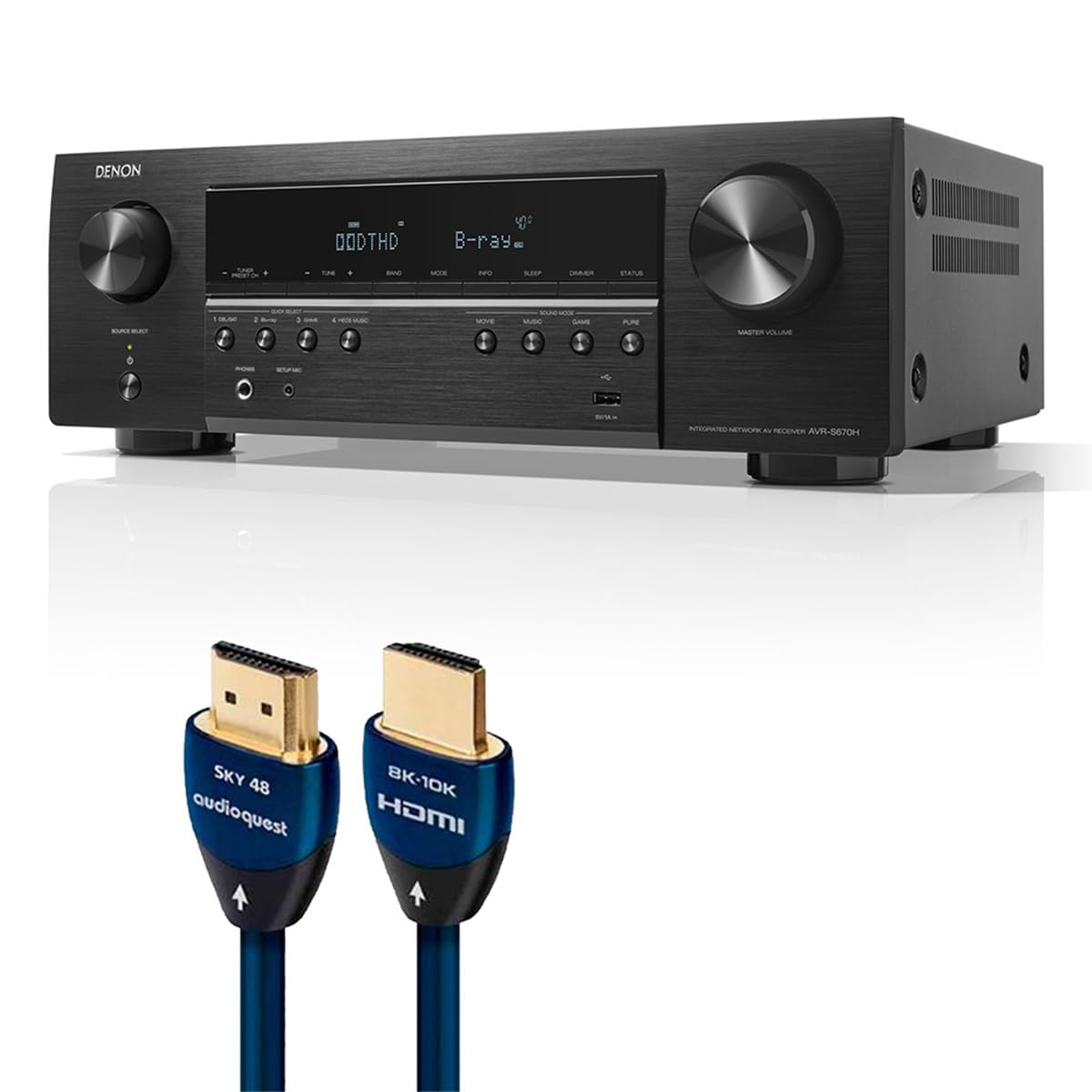 Denon AVR-S670H 5.2 Channel 8K Receiver with AudioQuest Sky 3m HDMI Cable