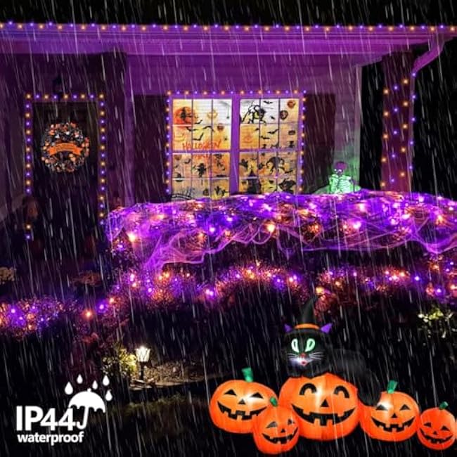 QITONG Orange and Purple Solar String Lights, 2 Pack Each 66ft 200 LED Halloween String Lights Outdoor Waterproof, 8 Modes Christmas Solar Light