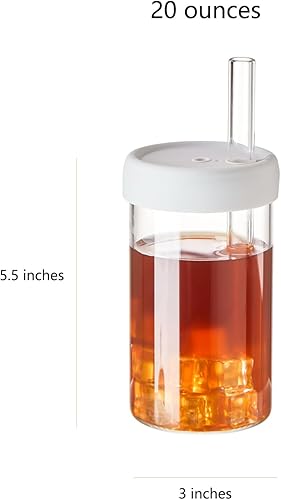 Miniatura 2 de Sweejar Vasos de vidrio con tapas y pajitas, vasos para beber con tapas de silicona y popote de vidrio, vaso de café helado, lindos vasos de agua,