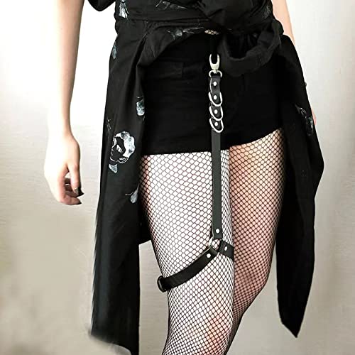 BIAOQINBO Punk PU lederen kousenband voor dames, dijbeen, ring, harnas suspenser, gothic rok, beenring, tailleriem, verstelbare met metalen clip - Image 3