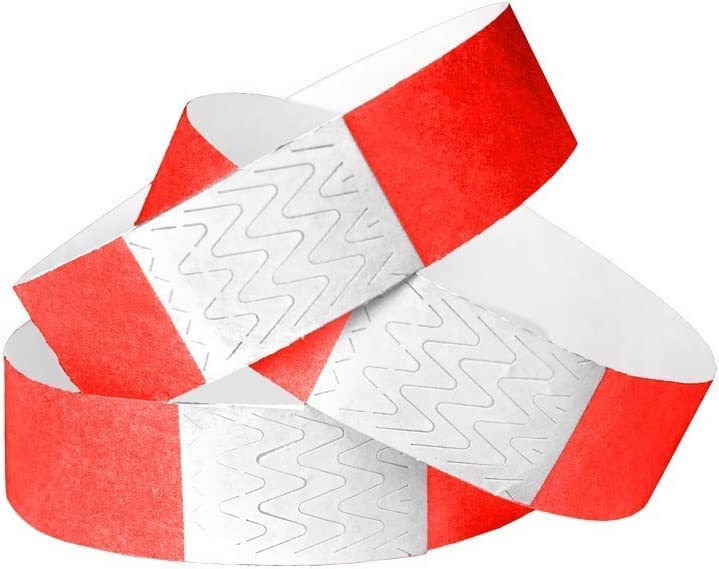 Wristco600 Neon Red Tyvek Wristbands for Events - Tamper-Proof Design & Fluorescent Color Prevent Reuse Premium-Grade Bracelets for Hospital & Medical ID, Party & VIP Identification