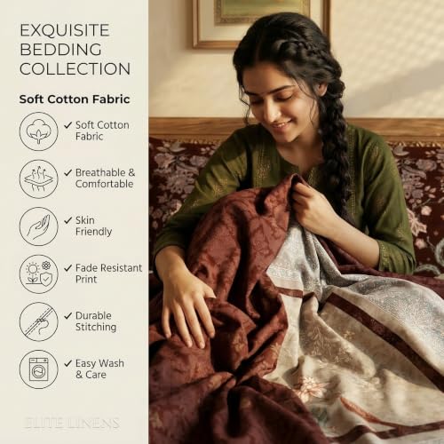 Image of BSB HOME 240 TC Cotton Single Bedsheet, Premium Soft & Breathable Single Bed Sheet, Skin Friendly Durable Printed Bed Cover for Bedroom, Elegant Cotton Bedding, 60 x 90 Inches - Deep Chestnut